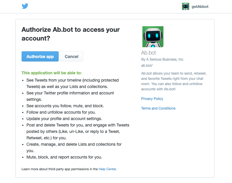 Page used to authorize Ab.bot